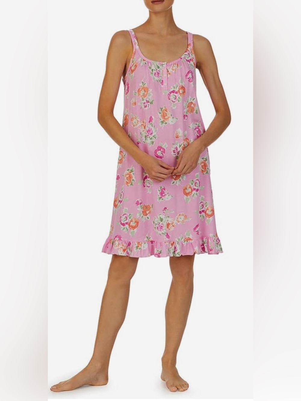 Lauren Ralph Lauren Double Strap Button Neck Scoop Neck Nightgown XL